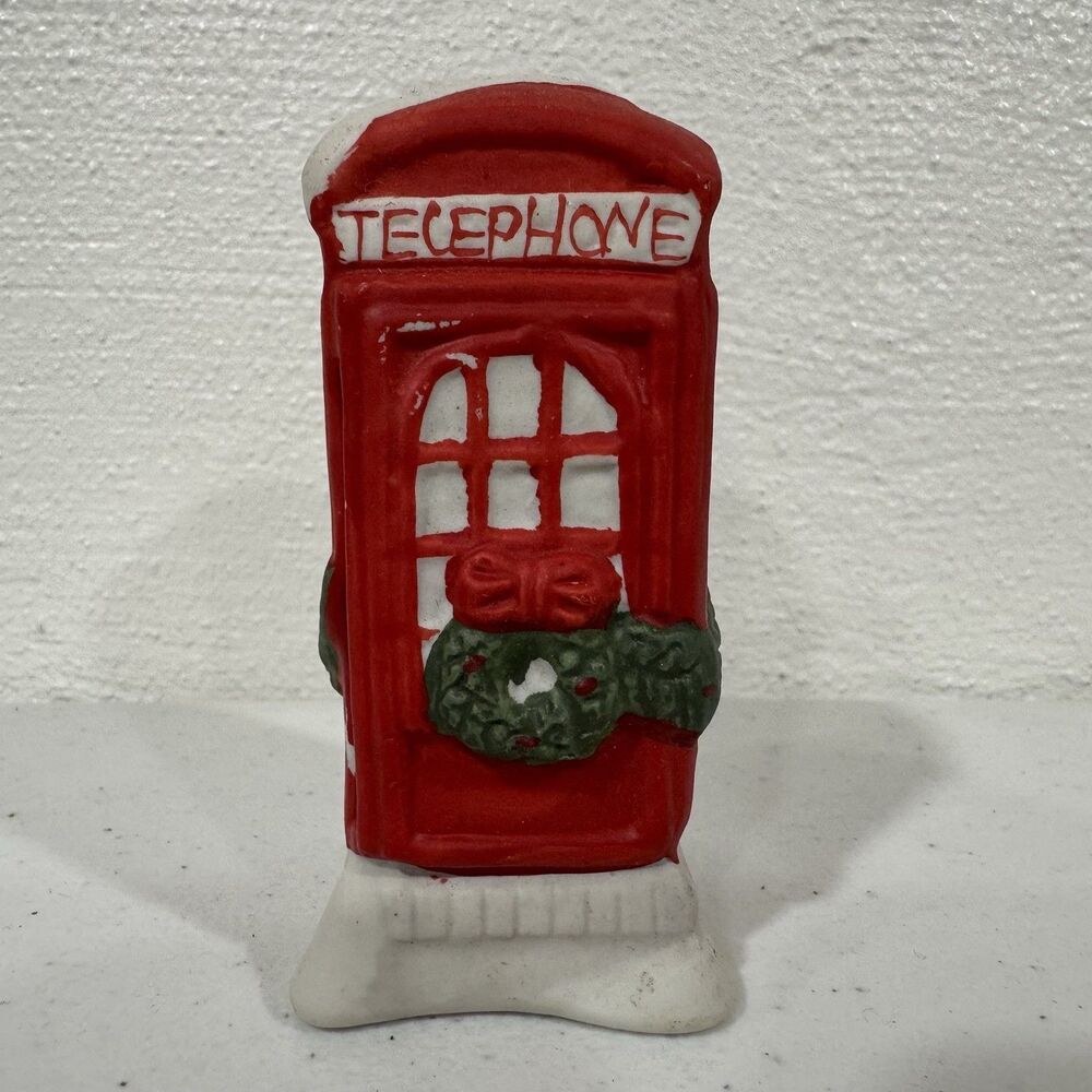 Lemax Dickensville Porcelain Red Telephone Booth Christmas Village 1991